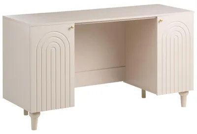 Produktbild von BELIANI Schreibtisch Hellbeige MDF 140 x 50 cm mit Türen Schränke Stauraum Glamouröser Stil Kaschmir für Homeoffice Bürotisch