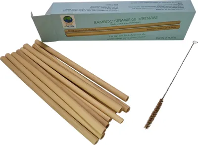 Produktbild von 10er Set Bambus Strohhalme mit Reinigungsbürste GF Vietnam Naturprodukt
