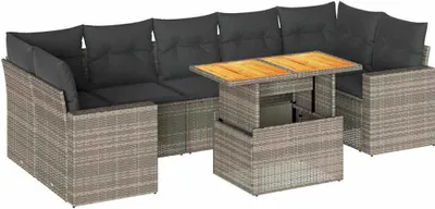 Zdjęcie produktu dla vidaXL 8-częściowa sofa ogrodowa z poduszkami z szarego polirattanu