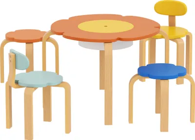 Productafbeelding van AIYAPLAY Kinderspeelset: Kinderstoelset met kinder tafel en opbergruimte, 5-delig, houten kindermeubels