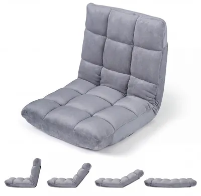 Image de Chaise de sol COSTWAY avec dossier réglable, fauteuil de sol rembourré, coussin de sol pliable, chaise de méditation, fauteuil de relaxation, coussin thaï, gris