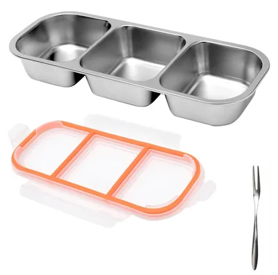 Snackbox mit 3 Fächern, 600 ml, Edelstahl, auslaufsicher, Bento-Box