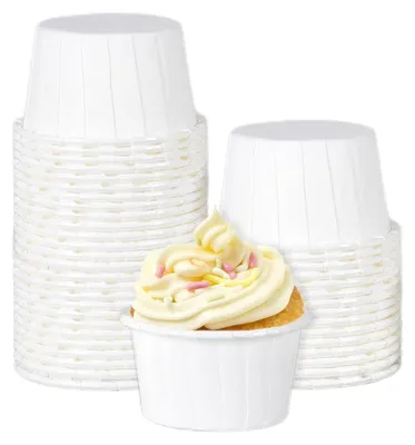 Productafbeelding van 100 mini cupcakevormpjes, 5 x 3,8 x 3 cm, papieren bakvormpjes, wit