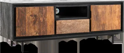 Produktbild von TV Schrank Anayah Mangoholz Recyclingholz Schwarz Natur, Masse:140 cm x 40 cm