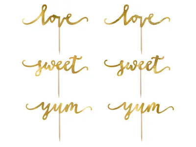 Produktbild von Cupcake Toppers Love sweet yum, 6 Stück, gold, 13cm