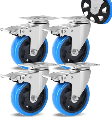 Produktbild von Set mit 4 Lenkrollen, Transportrollen 100 mm, Möbelrollen mit Bremse, 360° drehbar, Schwerlastrollen, bis zu 600 kg, Gummirollen, Tragfähigkeit für Möbeltransport und Industrietransport
