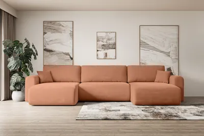 Produktbild von ALTDECOR Wohnlandschaft mit Schlaffunktion und Bettkasten ORRO-U 362x145x83cm Apricot - universal, links/rechts angeordnet Ecksofa U-Form Schlafsofa