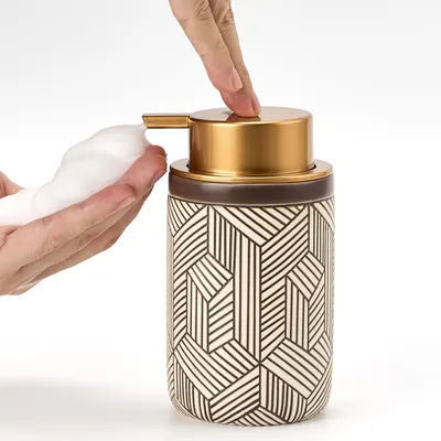 Produktbild von Keramik-Schaumseifenspender 350 ml braun – Nachfüllbarer Seifenspender für die Küche, Schaumseifenspender mit großem Pumpkopf für Bad und Küchenarbeitsplatte (Seifenspender, Schaumseifenspender)
