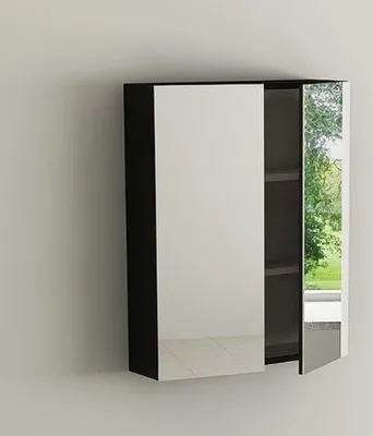 Produktbild von Spiegelschrank 60 cm Barca, Farbe Hochglanz Schwarz, 2-türiger Badspiegel-Schrank, pflegeleichtes Badmöbel aus MDF