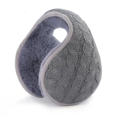 Produktbild von Faltbare Ohrenschützer Herren Winter, Gestrickte Ohrwärmer mit Fleecefutter, Hinter-dem-Kopf Design, Warm & Winddicht, Grau