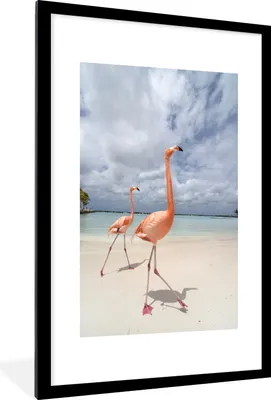 Produktbild von MuchoWow® MuchoWow® Gerahmtes Poster Zwei Flamingos auf einer Insel in Aruba 60x90 cm - Poster mit zchwarzem Bilderrahmen - Dekoration - Wandposter Wohnzimmer - Hochwertig