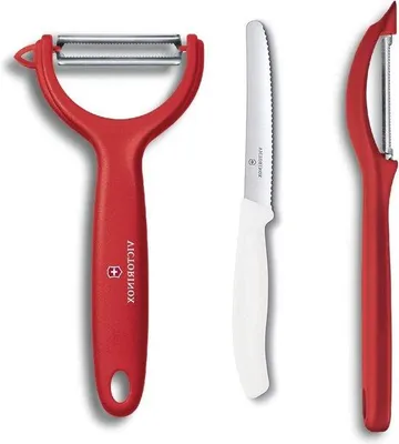 Immagine prodotto di Coltello affilato a doppia lama per sbucciare frutta e verdura, rosso, utensile da cucina