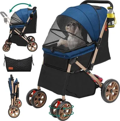 Produktbild von Opvouwbare Hundewagen mit 2 Reisrichtungen, Opbergräume und Trinkbecherhalter