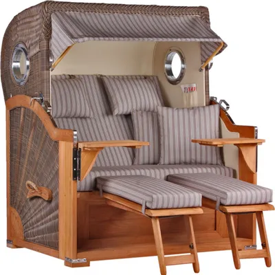 Produktbild von Strandkorb Baltikum Teak PE Grey 2,5 Sitzer Volllieger mit Bullaugen