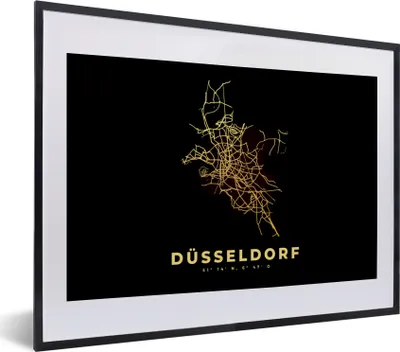 Produktbild von MuchoWow® Gerahmtes Poster Gold - Düsseldorf - Karte - Stadtplan - Wegbeschreibung 40x30 cm - Poster mit Schwarzem Bilderrahmen Wandposter Rahmen Foto Bilder - Bilderrahmen - Poster im Rahmen