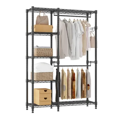 Image de Armoire ouverte, Porte-manteau réglable en hauteur, Porte-manteau avec tringles, Porte-manteau, Chambre à coucher, 114*44*195cm Noir