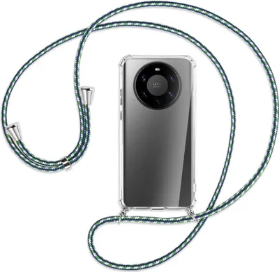 Produktbild von Handykette Backcover-Schutzhülle mit Band (Metall silberfarben) für Huawei Mate 40 Pro Plus - grün/blau/weiß