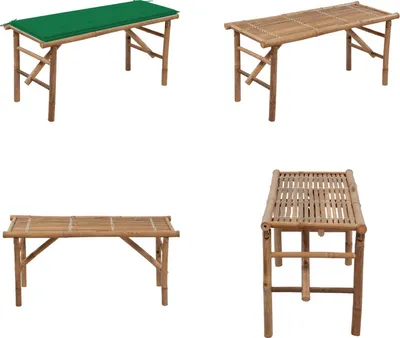 Immagine prodotto di vidaXL Panca da giardino pieghevole con cuscino 118 cm in bambù - Panca da giardino - Panca da giardino - Panca da patio - Panche da patio