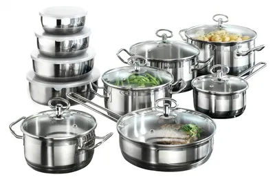Produktbild von Karcher Topfset Jasmin (Edelstahl, 20-teilig, inkl. Glasdeckel und Edelstahl Schüssel Set, Induktion)