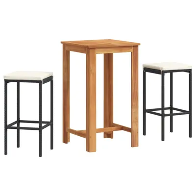 Produktbild von vidaXL 3-tlg. Gartenbar-Set Schwarz Massivholz Akazie und Poly Rattan