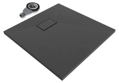 Produktbild von i-flair SMC Duschwanne 90x90 cm – 26 mm flach inkl. Ablaufgarnitur mit Deckel, Schwarz