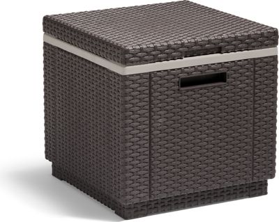 Keter Ice Cube, braun, Kühlbox, Deckel abnehmbar, doppelwandig, Kunststoff, flache Rattanoptik
