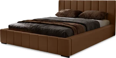 Produktbild von Polsterbett Nero 180x200 cm, Bett mit Kopfteil, Doppelbett mit Bettkasten und Lattenrost aus Holz, Velourstoff:  Dunkelbraun