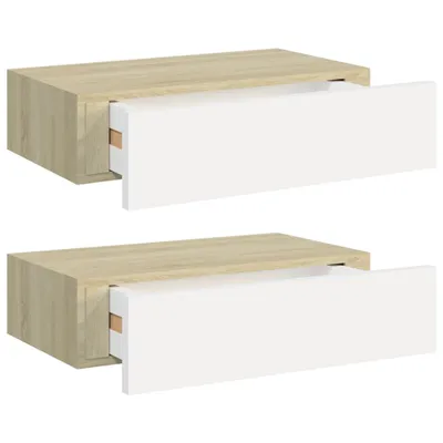 Two identical wall-mounted shelves with white drawers, shown side-by-side against a white background.