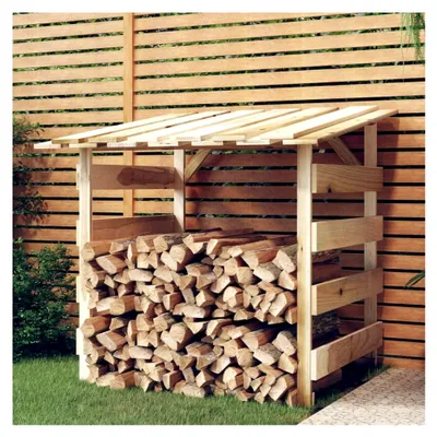 Produktbild von Pergola mit Dach aus imprägniertem Kiefernholz, Kaminholzregal für den Außenbereich, Holzunterstand, Holzstapelhilfe, 100x90x100 cm