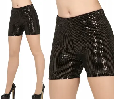 Produktbild von SHORTS Pailletten Shorts SCHWARZ 80er 90er Disco Karneval Abschlussball, L