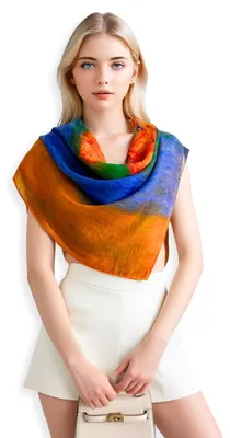 Zdjęcie produktu dla Szal damski z kaszmiru, 90 x 90 cm, z artystycznym wzorem