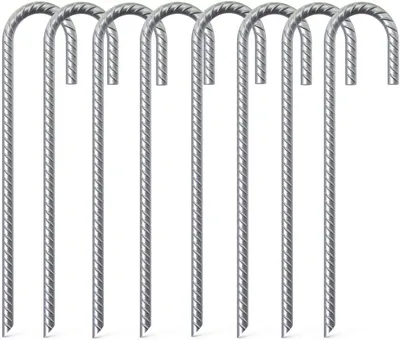 Immagine prodotto di TRANKIELO® - 8 picchetti da terra robusti - Acciaio zincato - Resistente alla ruggine - Design a forma di uncino a J per la massima stabilità