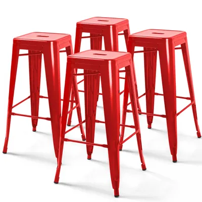 Immagine prodotto di Set di 4 sgabelli da bar in acciaio rosso lucido - Oviala Indus