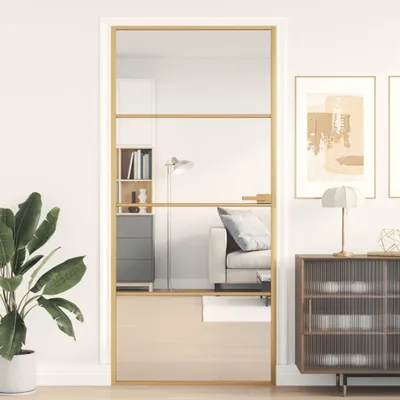 Zdjęcie produktu dla vidaXL Drzwi wewnętrzne Slim Golden 93x201,5 cm szkło hartowane i aluminium