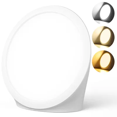 Produktbild von Tageslichtlampe 10000 Lux Sonnenlicht mit 3 Lichtfarben, 6 Timern, 5 einstellbaren Lichtintensitäten und Memoryfunktion, Sonnenlampe UV-frei für schreibtisch – Weiß