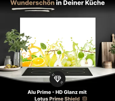 Produktbild von Spritzschutz Küchenrückwand aus Aluminiumverbund Glanz - 3mm - 100x60 cm  - Bunte spritzige Früchte