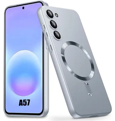 Image de Coque pour Samsung Galaxy A57 5G, Silicone Liquide Anti-Rayures avec Cercle Magnétique Argenté
