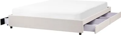 Produktbild von BELIANI Bett Hellbeige Stoff 180 x 200 cm mit Stauraum Schubladen Ohne Kopfteil Gepolsterter Bettrahmen Klassiches Design Schlafzimmer