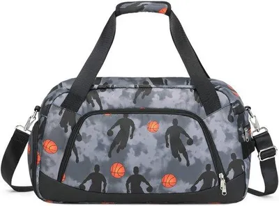 Produktbild von FastShopping - Sporttasche für Jungen, Schwimmtasche, Reisetasche, Fitnesstasche, Trainingstasche, Männer, Sporttasche mit Schuhfach und Nassfach, 33 l, schwarzer Basketball, i