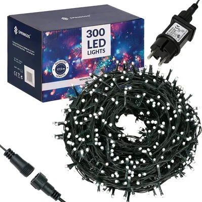 Obrázok produktu pre SPRINGOS Svetelná reťaz 17,5 m Svetelná opona Svetelná stena 300 LED diód Studená biela Programátor 8 funkcií Napájanie Vnútorná vonkajšia vianočná dekorácia