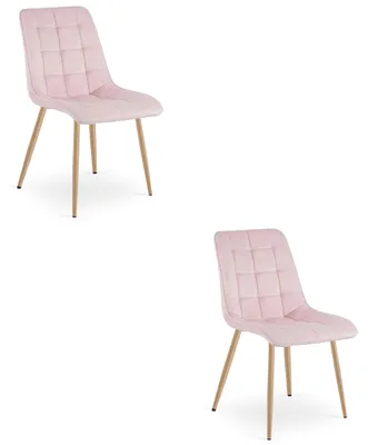 Imagen del producto de Sillón - Leobert - Dos piezas - Tapizado en terciopelo rosa claro / Patas de roble - Juego de 2