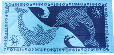 Produktbild von Großes maritimes Handtuch „Ostsee Delfine“ in schwarz türkis, Badetuch Strandtuch 100% Baumwolle Velours und Frottee Urlaub 75*160cm
