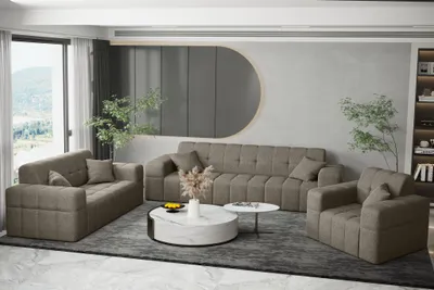 Produktbild von Sofaset Designersofa NANCY 3-2-1 in Stoff Neve Taupe