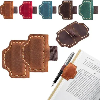 Image de Barrettes magnétiques en cuir - Barrettes en cuir véritable - Gamme d'articles en cuir magnétiques faits main pour livres - Lot de 2 - Marron