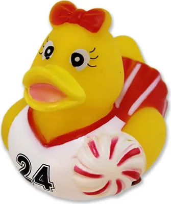 Produktbild von Gummiente als Cheerleader "rotes Trikot" - ca. 5 cm