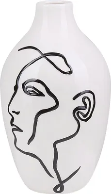 Produktbild von BELIANI Blumenvase Weiß Steinzeug 23 cm mit Aufgemaltem Gesichtsmotiv Schwarz Handgefertigt Wasserdicht Deko Accessoires Wohnzimmer Schlafzimmer Flur