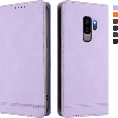 Image de Étui pour Samsung Galaxy S9 Plus, étui rétro en cuirPolyuréthaneà rabat avec support et fentes pour cartes Violet