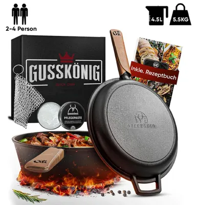 Produktbild von GUSSKÖNIG Dutch Oven 2in1 Pfannen Set 4,5L + Pflegepaste