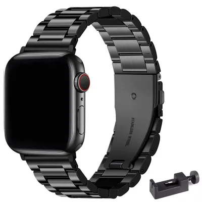 Produktbild von Stravo Edelstahlarmband – Kompatibel mit Apple Watch 38/40/41/42 mm, SE & Serie 1–11 – Robustes Metallarmband – Schwarz