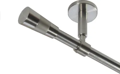 Produktbild von Gardinenstange Set Edelstahl Look Metall Ø 16mm zur Deckenträger 1-lauf Modern Zylinder, Länge wählbar D11 E11